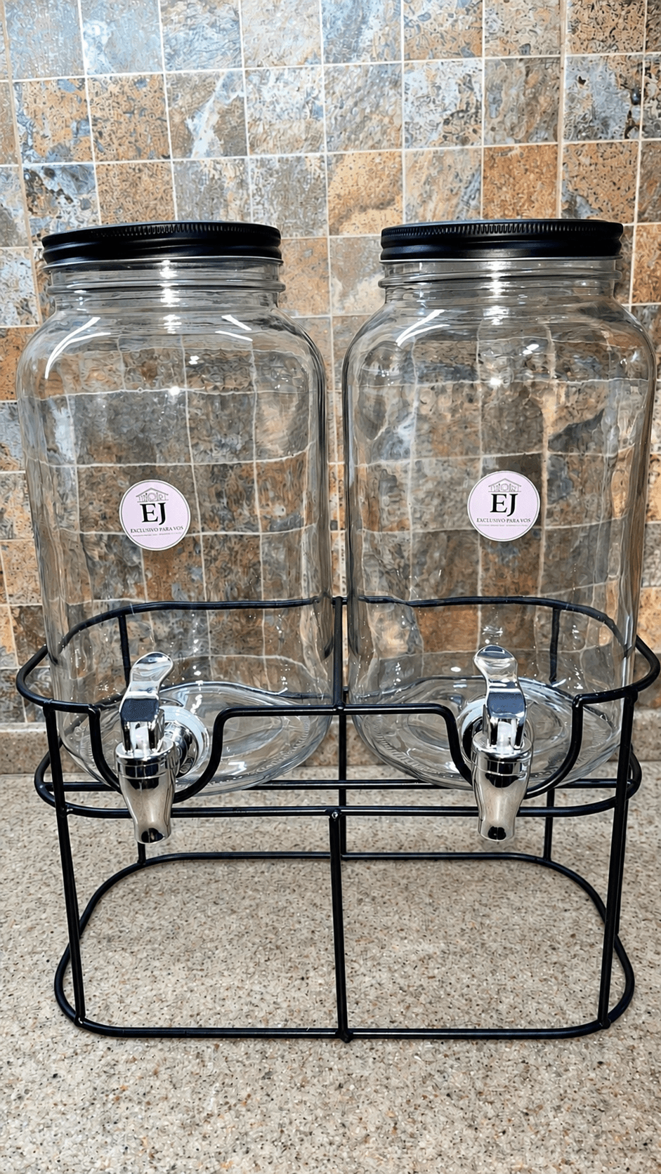 Frasco dispenser de vidrio x2 con canilla.